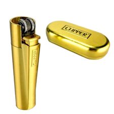 1 x Full Size Refillable Metal Clipper Lighter Gold with Lighter Box Tin picture