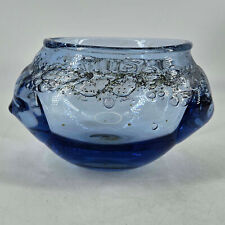 Hand Blown Studio Art signed glass small bubble detail blue vase picture