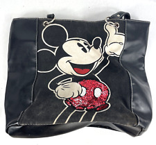 Vintage Disney Mickey Mouse Tote Bag Faux Leather Canvas Sequins W/ Small Pouch picture