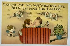 Cartoon Couple Kissing With Dog Funny Vintage Postcard. 1939 picture