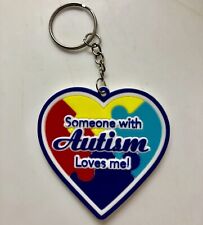 Autism Asperger Rubber Heart Someone with Autism Loves Me Awareness Key Ring  picture