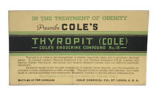 VTG ADVERTISING INK BLOTTER CARD COLE’S THYROPIT ENDOCAINE COMPOUND #19 OBESITY picture