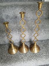 Vintage Twisted Stem Brass Candle Holders, Set of 3 picture