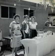 Three Women In Hats At Table Wearing Pepsi Apron B&W Photograph 3 x 3 picture