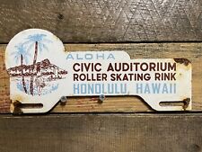 HAWAII VINTAGE PORCELAIN TOPPER SIGN ROLLER SKATE RINK THEATER RECREATION GAS picture