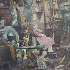 Old Curiosity Shop Girl Tinted Stereoview c1856 Charles Dickens Antique A1194 picture
