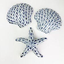 Andrea by Sadek Blue & White Fishnet Painted Porcelain Starfish & 2 Seashells picture