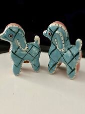 Vintage Napco Stitched Blue  Pink Lambs Dogs  Salt & Pepper Shakers Japan RARE picture