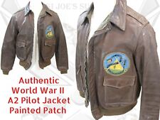 WW II A2 USAAF Leather Flight Pilot Jacket Painted Patch Pyote Bomber Base HC picture