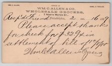 Philadelphia PA WM. C. Allen & Co Grocers 1889 Postal To Reeds Gap Postcard AA3 picture