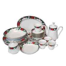 28PC Vintage Tienshan Fine China Deck the Halls  Green Holly Dinnerware  picture