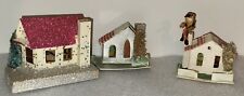 VINTAGE CHRISTMAS Lot Of 3 MICA PUTZ? CARDBOARD HOUSES Japan picture