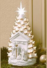 Lighted Gold Trimmed Ceramic Nativity Scene Christmas Tree Table Decor 13”H  picture