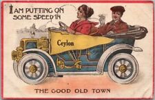 Vintage CEYLON, Minnesota Greetings Postcard Woman Driving Automobile / 1913 picture