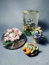 Lucite Acrylic & Clay Cylinder Dome Dried Flowers Paperweight W. Rolfe Daisyglas picture