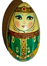 Vintage Russian USSR Ukraine Hand painted Lacquer Wood Egg 4” Doll Zarina Unique picture