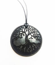 Pendant shungite engraved Tree of life Karelia EMF protection 45% carbon 50 mm picture