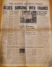 1944 JUNE 6 Racine Journal Times Allies Surging Into France Vol. 88 No. 133 picture