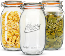 Wide Mouth Mason Jars 64 Oz 3 Pack Half Gallon Glass Jar Airtight Lids picture