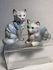 Vintage Victoria Ceramics Silver Gray Cat Salt & Pepper Shakers Green Eyes Japan picture