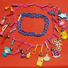 Vintage 1980s Bell Clip Charm Necklace Pink Blue Plastic Chain 16 Charms picture