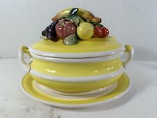 Vintage Arnart HarvestFruit Topiary LiddedSoup Tureen with Ladle Yellow picture