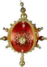 Vintage 60's Ornate Push Pin Beaded Satin Christmas Ball Ornament Gold Pearl picture