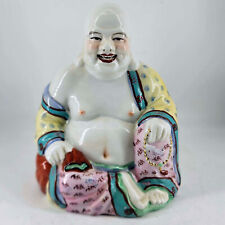 Vintage Chinese Famille Rose Porcelain Laughing Buddha Statue Figurine 10