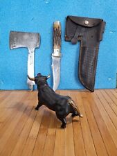 Vtg 1935 CASE TESTED XX  Changeable Blade Stag Handle Hatchet Knife W/Sheath.OBO picture