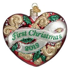 First Christmas 2019 Heart Glass Ornament Old World Christmas New In Box picture