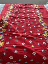 Vintage MCM Tablecloth Red Mushroom Butterflies Kitsch CottageCore 44”X 68” picture