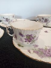 Vintage Hammersley Victorian Violets Bone China 5piece Snack Plate & Cup Set picture