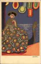 Stunning Art Deco Woman Dress Gondola Lanterns #2587 Artist? Postcard c1920s picture