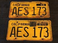 1956 56 California CA license plate set front rear black yellow orange AES 173 picture