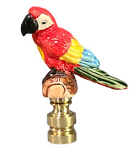 Hand Painted Ceramic Tropical Scarlet Macaw Parrot Bird Brass Base Lamp Finial picture