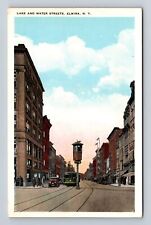 Elmira NY-New York, Lake and Water Streets, Antique Vintage Souvenir Postcard picture