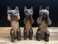 Wooden Cats See Hear Speak No Evil Figures Vtg 7