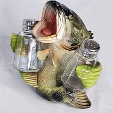 Big Bass Fish River's Edge Hand Painted Poly Resin Salt & Pepper Shakers picture