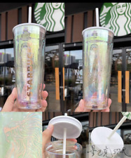 Starbucks Dazzle colour Goddess Double-deck Tumblers 20oz Glass Straw Cups Gifts picture