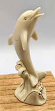 Lenox Porcelain Dolphin Figurine Swimming On Waves Ivory/ Gold Ocean Beach picture