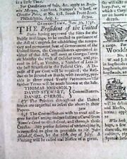 WASHINGTON D.C. Land Sale Early American Government 1791 Philadelphia Newspaper picture