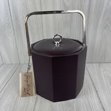 NOS Vintage GEORGE BRIARD OCTAGON ICE BUCKET Brown Vinyl Faux Leather USA picture