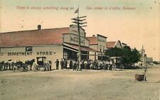 Hand Colored Postcard Street Scene & Department Store, Claflin, Kansas 1911 picture