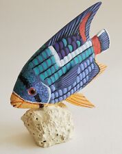 Vintage Penco Hand Painted Wooden Tropical Fish on Natural Coral Stone picture