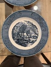 Vintage Currier & Ives “The Old Grist Mill” Blue & White Dinner  Dishes (13 pcs) picture