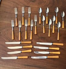 24 PC VINTAGE BUTTERSCOTCH BAKELITE FLATWARE SETTING FOR 8 BY ROBINSON KNIFE CO picture