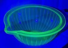 Vintage Green Vaseline Transparent Art Glass Pour Spout Ribbed Batter Bowl MCM picture
