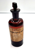 Antiq  Brown Bottle of Aromatic Spirit of Ammonia Glass Stopper with Full Label picture