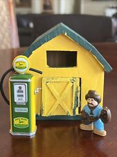 Rare Vintage John Deere Cabin￼ Wood House Metal Gas Station And Worker picture