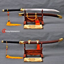 36''Chinese Damascus Folded Steel Rosewood+Brass Handmade Qing Dynasty DAO Sword picture